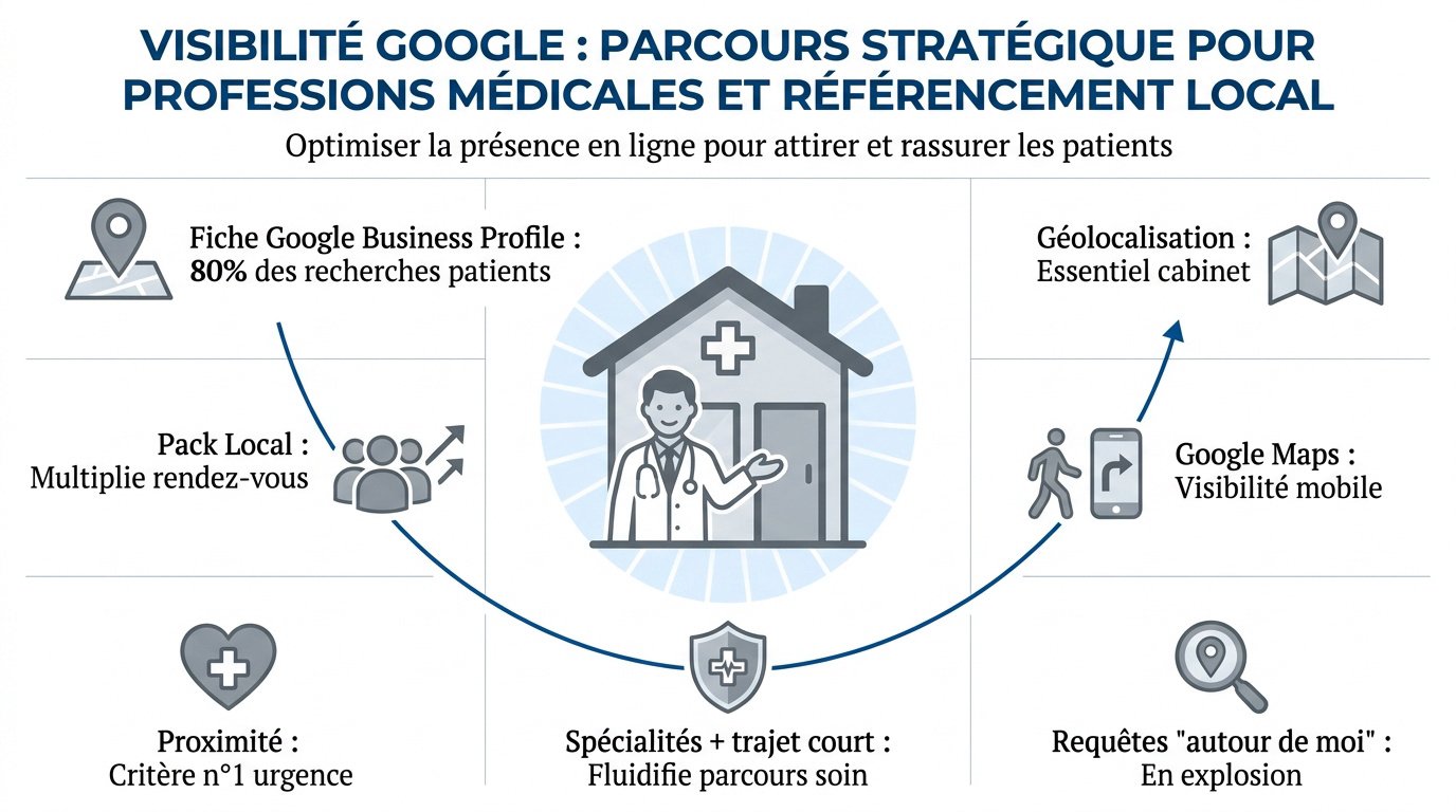 Infographie sur la visibilité Google des professions médicales